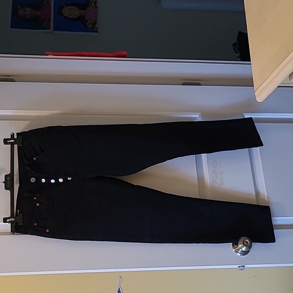 Levis 501 s black denim button fly